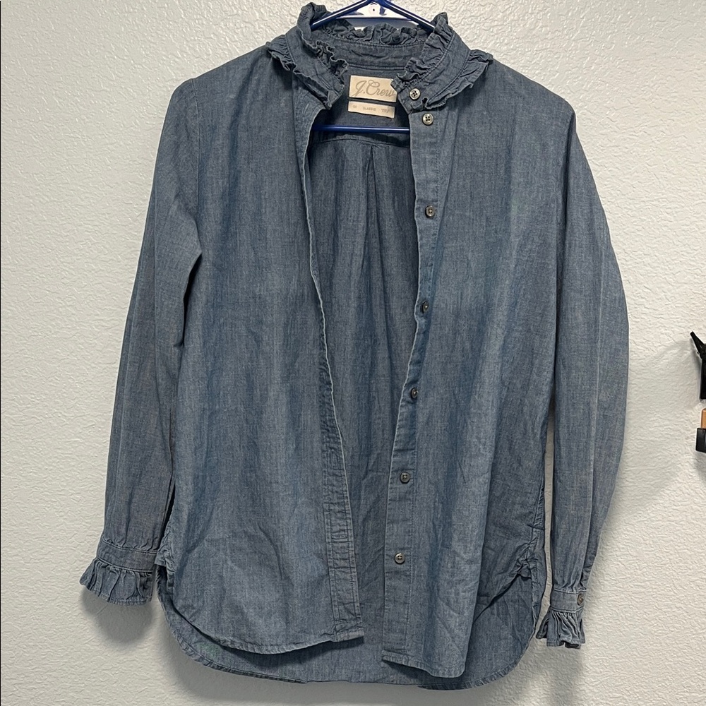 J. Crew Blue Ruffled Blouse